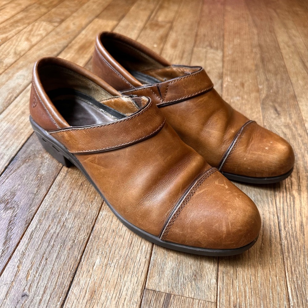 Ariat Clogs Women 9B Leather Slip On Cap Toe Brown Casual Career Work